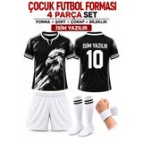 sonvadi İsim Yazılır Kartal Baskı Beyaz Şort Çocuk Futbol Forması Takımı (Çorap) Hediye