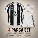 Sonvadi Juventus Kenan Yıldız Çocuk Futbol Forması 4'lü Set Forma + Şort + Çorap + Bileklik - 7 - 8 Yaş - Siyah