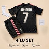 Sonvadi Juventus Ronaldo Siyah Çocuk Futbol Forması 4'lü Set Forma + Şort + Çorap + Bileklik - 11 - 12 Yaş