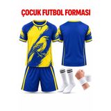 sonvadi Kanarya Desen Sarı-Lacivert Çocuk Futbol Forması Seti (Çorap+Bileklik) Hediye