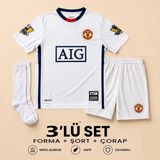 Sonvadi Manchester United Ronaldo 7 Beyaz Çocuk Futbol Forması 3'lü Set Forma + Şort + Çorap - 9 - 10 Yaş - Siyah