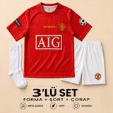 Sonvadi Manchester United Ronaldo 7 Kırmızı Çocuk Futbol Forması 3'lü Set Forma + Şort + Çorap - 13 - 14 Yaş - Siyah