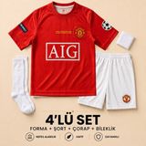Sonvadi Manchester United Ronaldo 7 Kırmızı Çocuk Futbol Forması 4'lü Set Forma + Şort + Çorap + Bileklik - 13 - 14 Yaş - Siyah