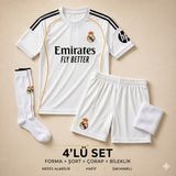Sonvadi Real Madrid Mbappe 25/26 Sezon Çocuk Futbol Forması 4'lü Set Forma + Şort + Çorap + Bileklik - 9 - 10 Yaş - Siyah