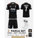 Sonvadi Ronaldo Juventus 21/22 Sezon Retro Siyah Çocuk Forma Takımı Çorap Hediyeli - 13 Yaş