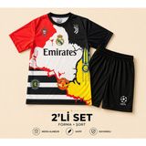 Sonvadi Ronaldo Özel Tasarım Kırmızı Çocuk Futbol Forması 2'li Set Forma + Şort - 7 - 8 Yaş - Siyah