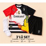 Sonvadi Ronaldo Özel Tasarım Kırmızı Çocuk Futbol Forması 3'lü Set Forma + Şort + Çorap - 13 - 14 Yaş - Siyah