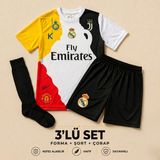 Sonvadi Ronaldo Özel Tasarım Sarı Çocuk Futbol Forması 3'lü Set Forma + Şort + Çorap - 9 - 10 Yaş - Siyah