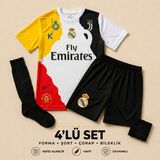 Sonvadi Ronaldo Özel Tasarım Sarı Çocuk Futbol Forması 4'lü Set Forma + Şort + Çorap + Bileklik - 11 - 12 Yaş - Siyah
