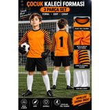 sonvadi Turuncu Çocuk Kaleci Futbol Forması Seti Uzun Kol Sünger Destekli (Çorap+Bileklik) Hediye