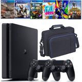 SONY 1 TB Slim Kasa Playstation 4 Oyun Konsolu 6 Oyunlu 2 Kollu İthalatçı Garantili - 2.Kol Oyun Konsolu - Siyah