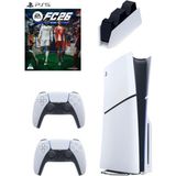 Sony Playstation 5 Cd'li Modeli + 2 Dualsense Kontrolcü + FC26 CD (Türkçe) + Şarj İstasyonu - 2. Kol Oyun Konsolu - Beyaz