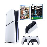 Sony Playstation 5 Slim Cd Edition + 2. DualSense Ps5 Kol + Sarj istasyonu + Fifa Fc 24 + GTA 5 (ithalatçı Garantili)