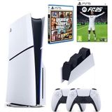 Sony Playstation 5 Slim Cd Edition + 2. DualSense Ps5 Kol + Sarj istasyonu + Fifa Fc 25 + GTA 5 (ithalatçı Garantili)