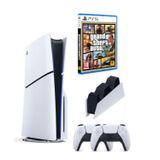 Sony Playstation 5 Slim CD Edition + 2. Dualsense PS5 Kol + Sarj Istasyonu + GTA 5 Beyaz