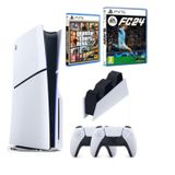 Sony Playstation 5 Slim CD'li + 2. Dualsense Ps5 Kol + Sarj Istasyonu + Fifa Fc24+Gta 5 Beyaz