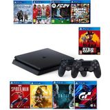 Sony PS4 Slim 500 GB Kapasiteli Oyun Konsolu 10 Oyun ve 2 Kol ile Resmi Distribütör Garantili