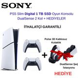 Sony Ps5 Slim Digital 1 Tb SSD Oyun Konsolu + Dualsense 2 Kol+3d Kulaklık ve Şarj Istasyonu Hediye - Dijital - Siyah - Beyaz