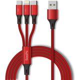 Soopii S07 Alüminyum 3 In 1 Type-Microb, Type-C, Lightning 3A Örgülü Çoklu Şarj Kablosu - Kırmızı