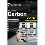 Sophresh Aktif Karbonlu Topaklanan Kedi Kumu 2X10 L – %100 Doğal Bentonit, Güçlü Topaklanan