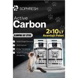 Sophresh Aktif Karbonlu Topaklanan Kedi Kumu 2X10 L %100 Doğal Bentonit Güçlü Topaklanma ile Koku Kontrolü