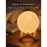 Sora Group 3D Ay Gece Lambası Ahşap Standlı Dekoratif LED Masa Lambası - Standart