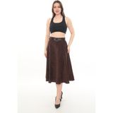 Soralline Kadın Kışlık Kloş Etek 780 Kadife Şöni Kumaş 75 cm Boyunda - Kahve - 44
