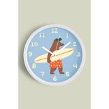 Sorfçü Ayı Çocuk Odası Duvar Saati - 35cm - Önü Camlı Beyaz Kasa - Sessiz Mekanizma, JH1017S35BKP