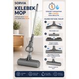 sorvia Kelebek Mop Kendinden Sıkmalı PVA Sünger Mop 124 cm Çelik Saplı Yer Silme ve Zemin Temizlik Mopu Kıl Tüy Toz Toplayan Temizlik Seti