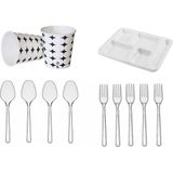 Sos Tedarik 5 Gözlü Köpük Tabak + Plastik Çatal + Kaşık 7 Oz Bardak