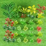 Sosation 120 adet karışık renk modeli bitkiler tropikal minyatür bitkiler yağmur ormanı Diorama malzemeleri Mini sahte ağaç plastik orman ağaçları Diorama tren bahçe manzara demiryolu kum mimari modeli