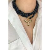 Sose Moda Anka Kuşu Uçlu Kristal Cam Boncuk Kolye - Siyah
