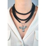 Sose Moda Gümüş Anka Kuşu Üçlü Inci Kolye - Siyah