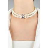 Sose Moda Kristal Uçlu Inci Choker Kolye - Pembe