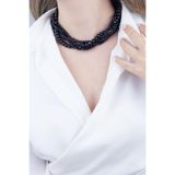 Sose Moda Siyah Inci ve Kristal Boncuk Sarmal Kolye