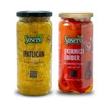 Sosero Közlenmiş Patlıcan 435 gr & Közlenmiş Kırmızı Biber 475 gr ( Ikisi Bir Arada ) - 910 gr