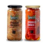 Sosero Közlenmiş Patlıcan Salatası 435 gr & Közlenmiş Kırmızı Biber 475 gr ( Ikisi Bir Arada ) - 910 gr