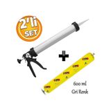 Sosis PU Silikon Mastik Gri Renk 600 ml Tabanca Güçlü Yapıştırıcı Sızdırmaz Yalıtım Tabancalı Set