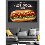 Sosisli Sandviç "Best Hot Dogs Here" Dekoratif Kanvas - Mdf Ahşap Tablo