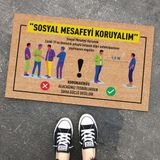 Sosyal Mesafe Uyari Kapi Onu Ve Ev Ici Paspas 45X75 Cm