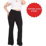 Sosyete Awm Siyah Büyük Beden Ispanyol Paça Çelik Örme Kumaş Toparlayıcı Tayt Pantolon - 44 - 46