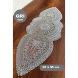 SosyeteDükkanı İTALYAN Model GRİ Renk Oval Kuru Runner Özel Işlemeli Dantel Detaylı (90X35CM)