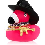 Sotiff Flamingo Kauçuk Ördek Pembe Flamingolar Araba Süsü, Güneş Gözlüklü Atkısı Kovboy Şapkası, Tabanca ve Kolye 5,17 x 5,7 x 6,5 cm Gül Kırmızısı Ördek Araba Gösterge Tablosu Dekorasyon Hediyesi