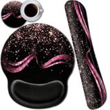 SOTWONSO Ergonomik Siyah Fare Altlıkları, Kaymaz PU Tabanlı Jel, Bellek Köpüğü Klavye Bilek Dinlenme Seti, Ofis, Ev, Kolay Yazma, Kablosuz Oyun Gül Altın Işıltılı Desenli Ofis Masası Pedi