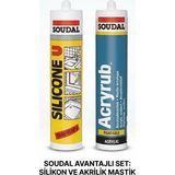 Soudal Acryrub Beyaz Silikonize Mastik 500 gr + Şeffaf Genel Amaçlı Silikon 280 gr 2 'li Set