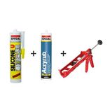 Soudal Şeffaf Silikon 280 gr + Silikonize Akrilik Beyaz Mastik +Silikon Tabancası