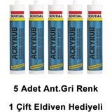 Soudal Tabanca ve 500 gr 5 Adet Antrasit Gri Silikonize Mastik