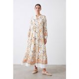 Soul Çiçek Desenli Bohem Maxi Elbise -32531ELB - Bej