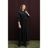 Soul Kadın Denim Detaylı Asimetrik Kesim Elbise - 32414ELB - BLACK