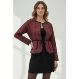 Soul Kadın Desenli Kuşaklı Kısa Ceket -32447CKT - RED
